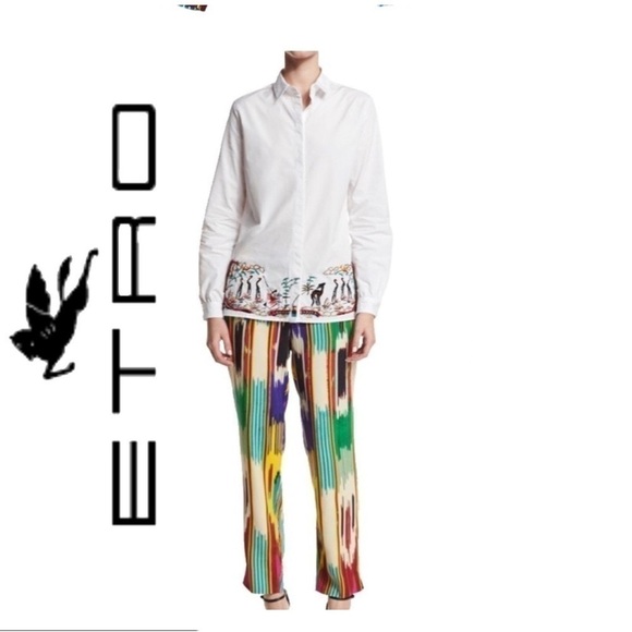 Etro Ikat-Print Ankle Pants, Pink/Multi Color Size 6 - Picture 2 of 13